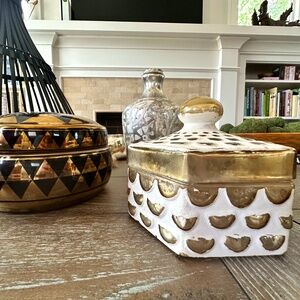Mercury Glass White and Gold Jar Storage Dish